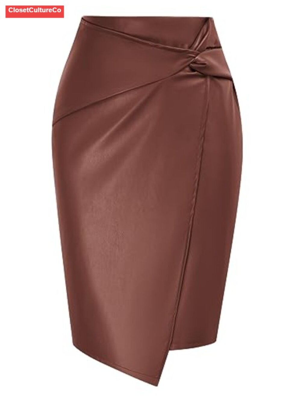 Faux Leather Midi Skirt High Waist Wrap Bodycon Pencil Skirt for Office Work